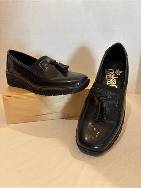 Rieker Black Patent Tassel Slip-On Loafers